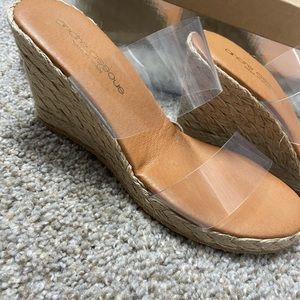 Brand new Andre assous clear strap wedge sandals
